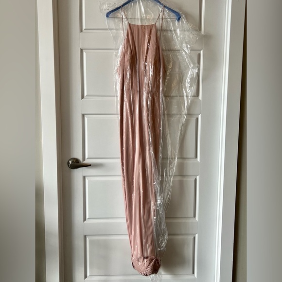 Dessy High Neck Chiffon bridesmaid Dress w/ Front Slit- toasted sugar, size 8 - Picture 7 of 11